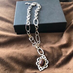 Brighton silver&gold necklace with tigers eye pendant